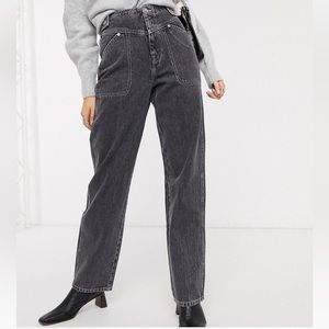 NWT Topshop Wide Leg High Waisted Black Jeans Size US 6